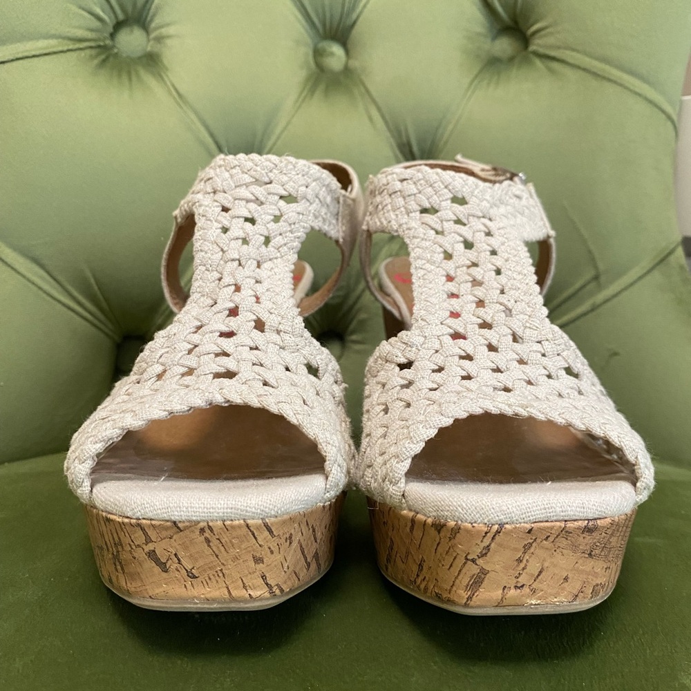 JELLYPOP Auden Comfort Fit Cork Wedge Sandals Beige Crochet Women’s Size 7.5 - Picture 9 of 9